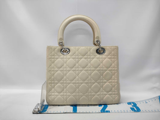 Dior Cannage Lady Dior Handbag Leather 09-MA-0067 Beige Shoulder Strap Handbag