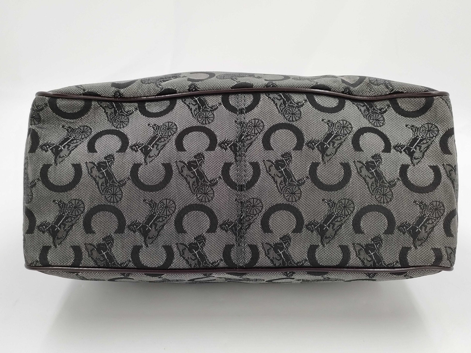 CELINE Boogie/Canvas/Enamel/Black x Brown Handbag