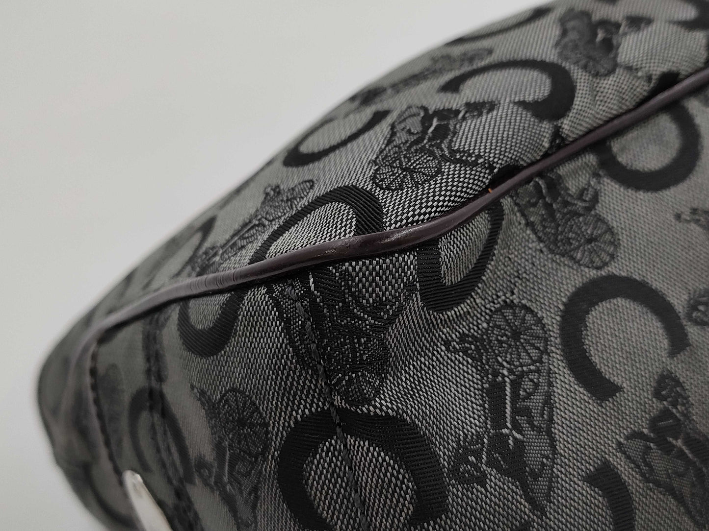 CELINE Boogie/Canvas/Enamel/Black x Brown Handbag