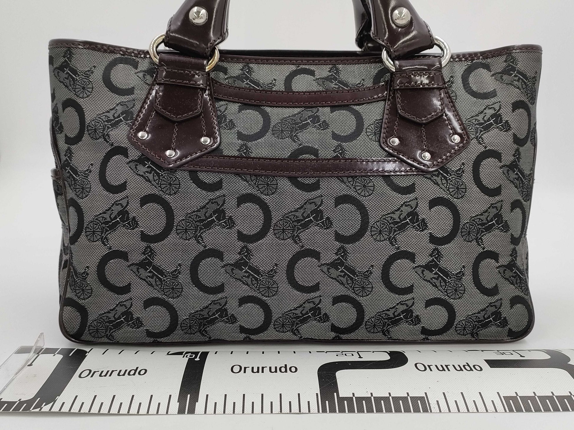 CELINE Boogie/Canvas/Enamel/Black x Brown Handbag