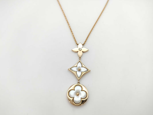 LOUIS VUITTON Blossom Nacre Shell Diamond PG Au750 12.3g Necklace