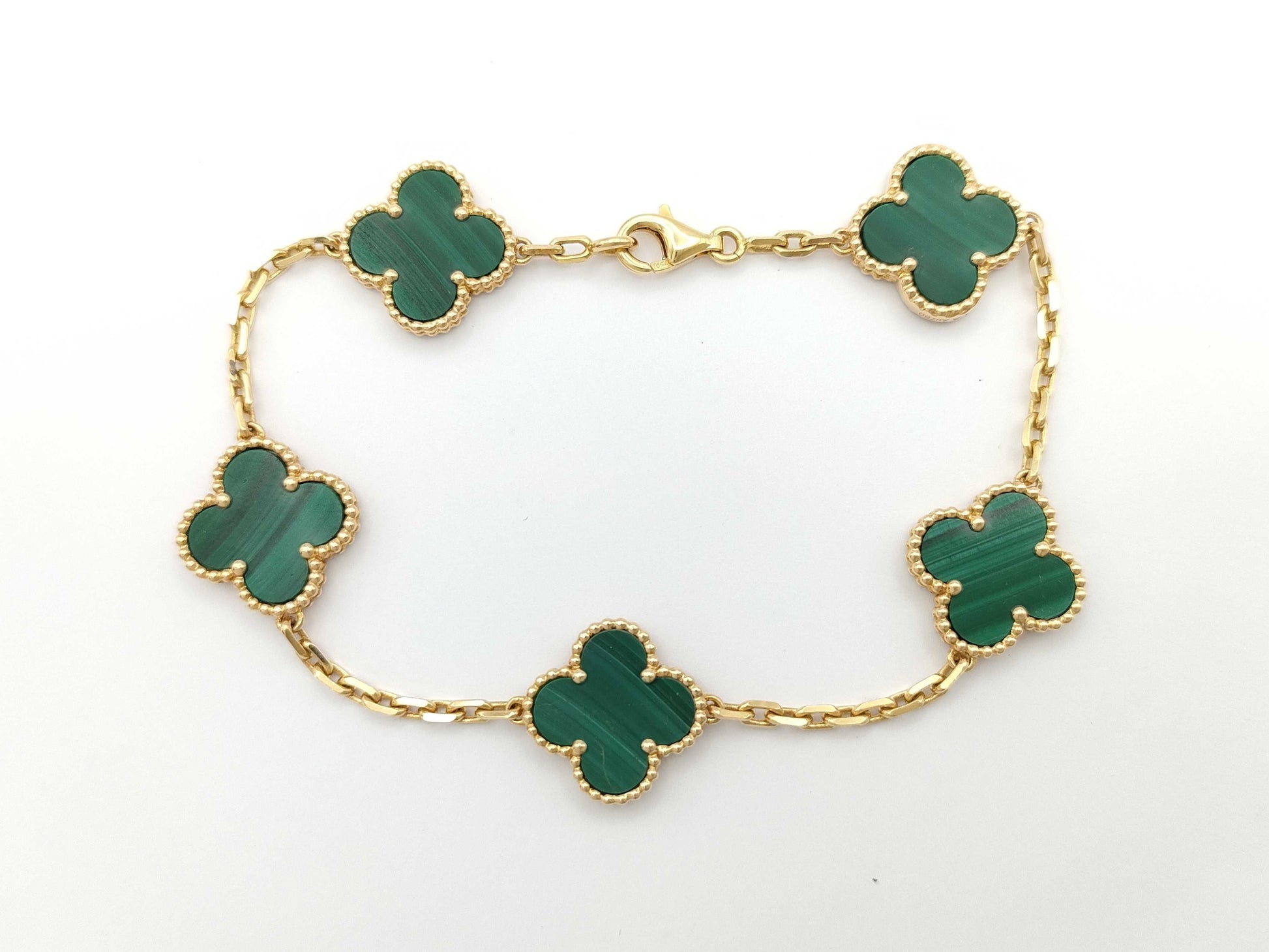 Van Cleef&Arpels Vintage Alhambra 5P Malachite YG Au750 12.7g Bracelet Bangle