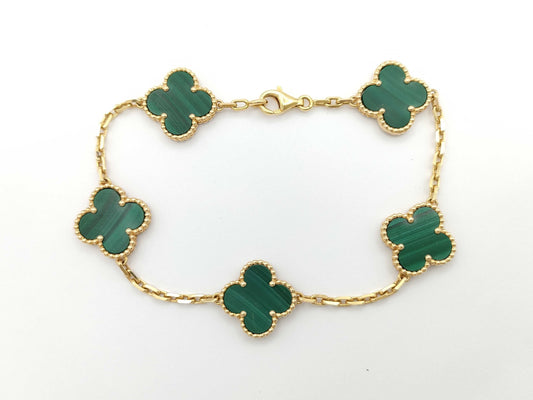 Van Cleef&Arpels Vintage Alhambra 5P Malachite YG Au750 12.7g Bracelet Bangle
