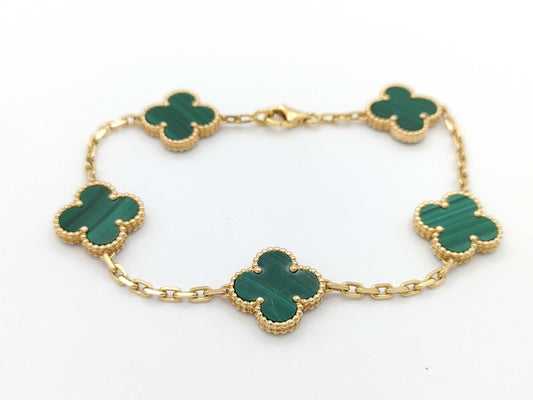 Van Cleef&Arpels Vintage Alhambra 5P Malachite YG Au750 12.7g Bracelet Bangle