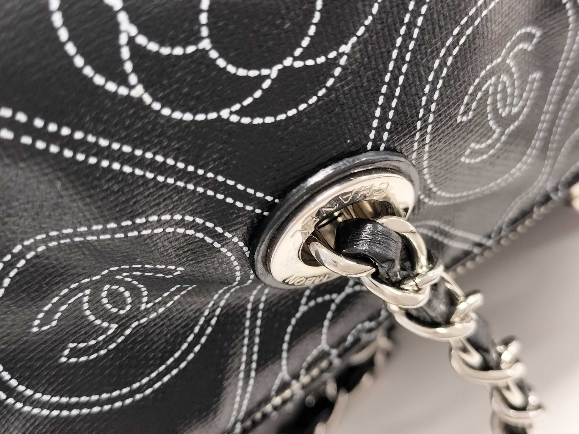 CHANEL Shoulder Bag 57428 BLACK+BEIGE Coated Canvas SILVER 25718271 Shoulder Bag