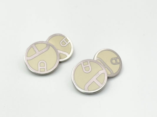 HERMES Schone Dunkle Round Cuffs Ivory x Silver Tie Pin Cuffs