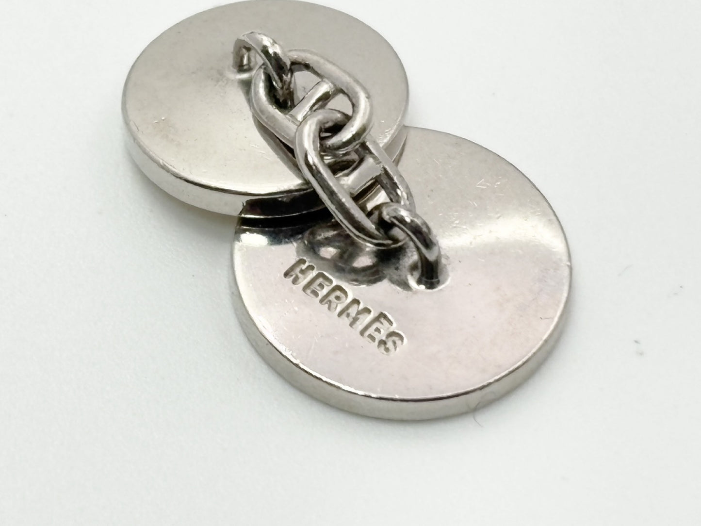HERMES Schone Dunkle Round Cuffs Ivory x Silver Tie Pin Cuffs