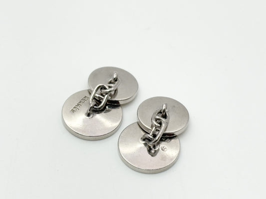 HERMES Schone Dunkle Round Cuffs Ivory x Silver Tie Pin Cuffs
