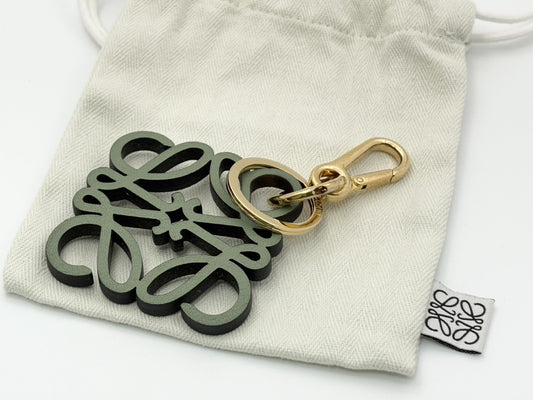 LOEWE Anagram Leather Charm Keyring Green x Black Keycase Keychain