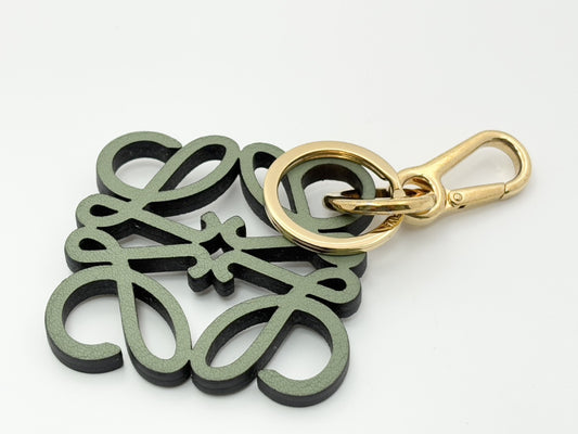 LOEWE Anagram Leather Charm Keyring Green x Black Keycase Keychain