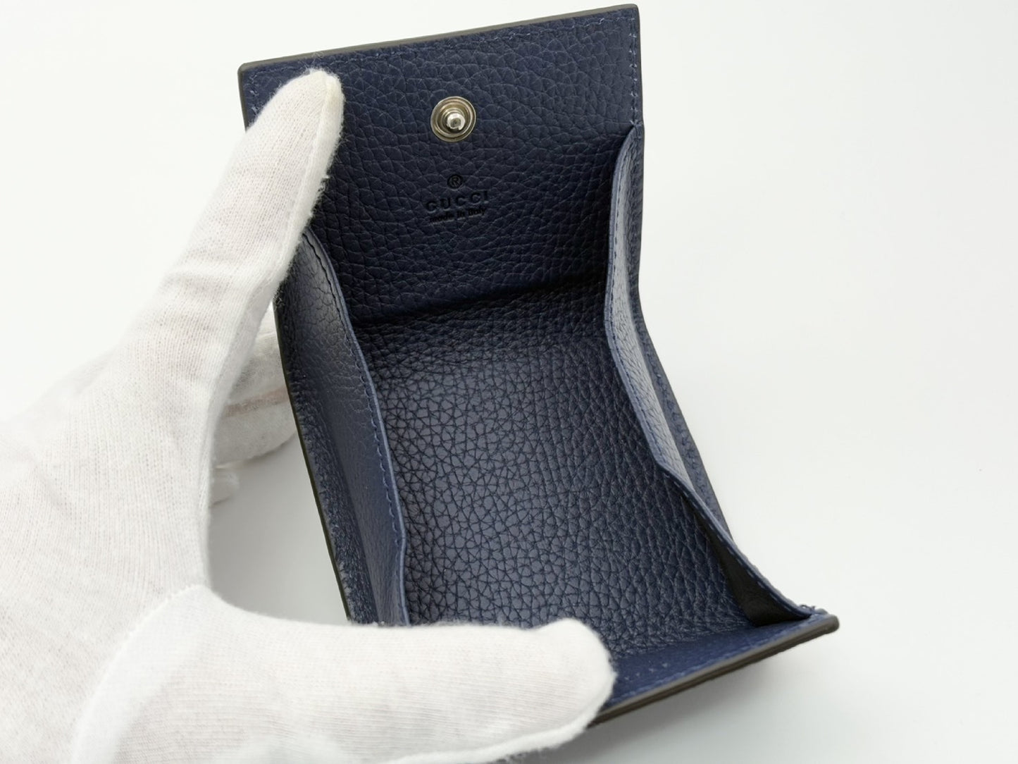 GUCCI 771160 Logo Leather Coin Purse Navy