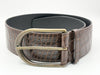 SAINT LAURENT GRZ619783 Crocodile Embossed Leather Belt 83/65 Brown Wide Thick Belt