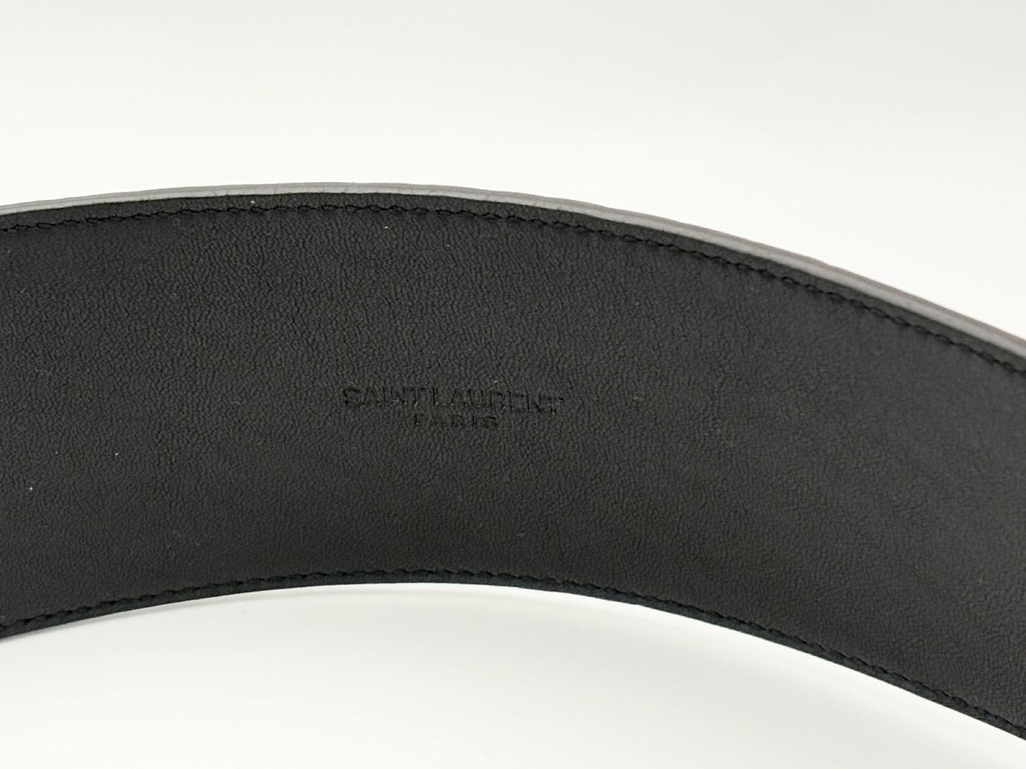 SAINT LAURENT GRZ619783 Crocodile Embossed Leather Belt 83/65 Brown Wide Thick Belt