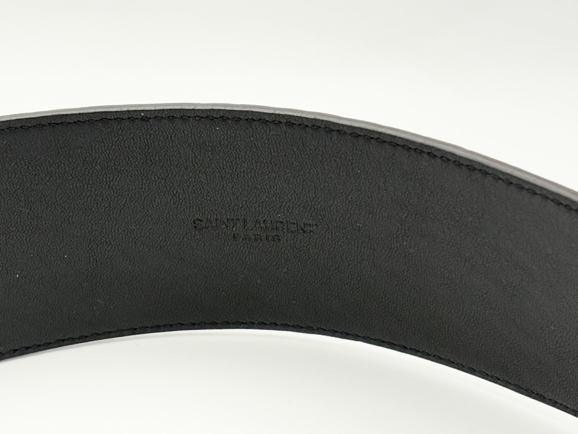 SAINT LAURENT GRZ619783 Crocodile Embossed Leather Belt 83/65 Brown Wide Thick Belt