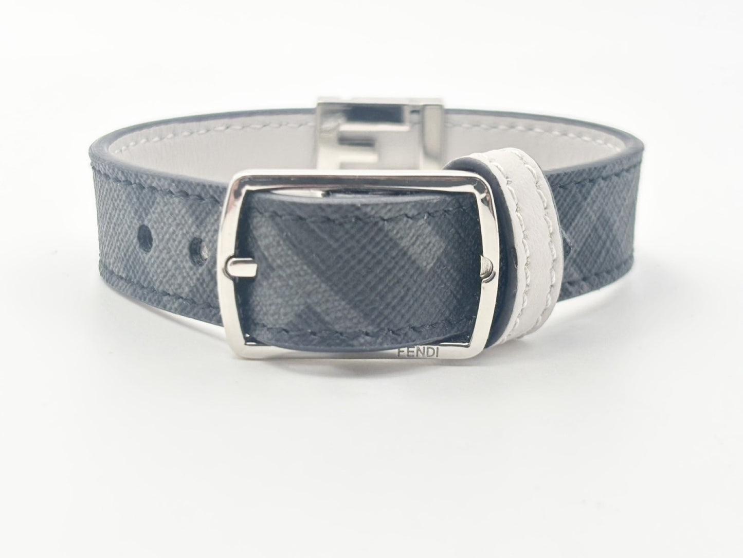 FENDI Fendi 7AJ682 FF Logo Reversible #S PVCx Leather Grey Current Bracelet Bangle