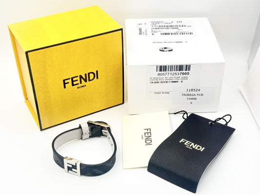 FENDI Fendi 7AJ682 FF Logo Reversible #S PVCx Leather Grey Current Bracelet Bangle