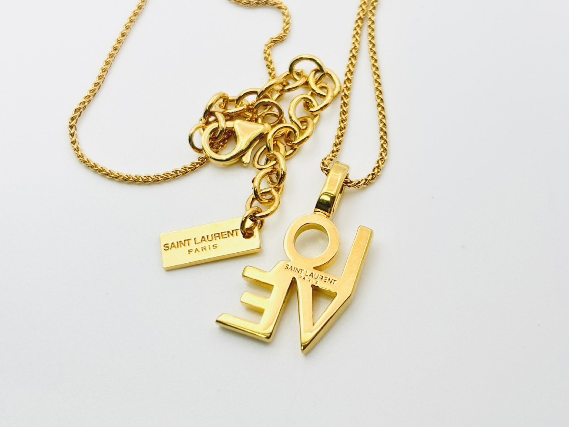 SAINT LAURENT Saint Laurent LOVE Logo Gold Necklace
