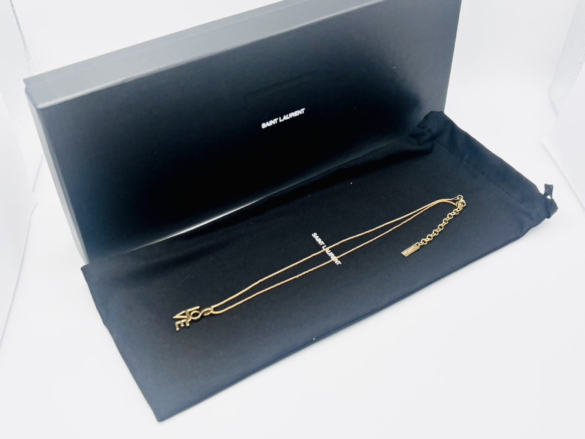 SAINT LAURENT Saint Laurent LOVE Logo Gold Necklace