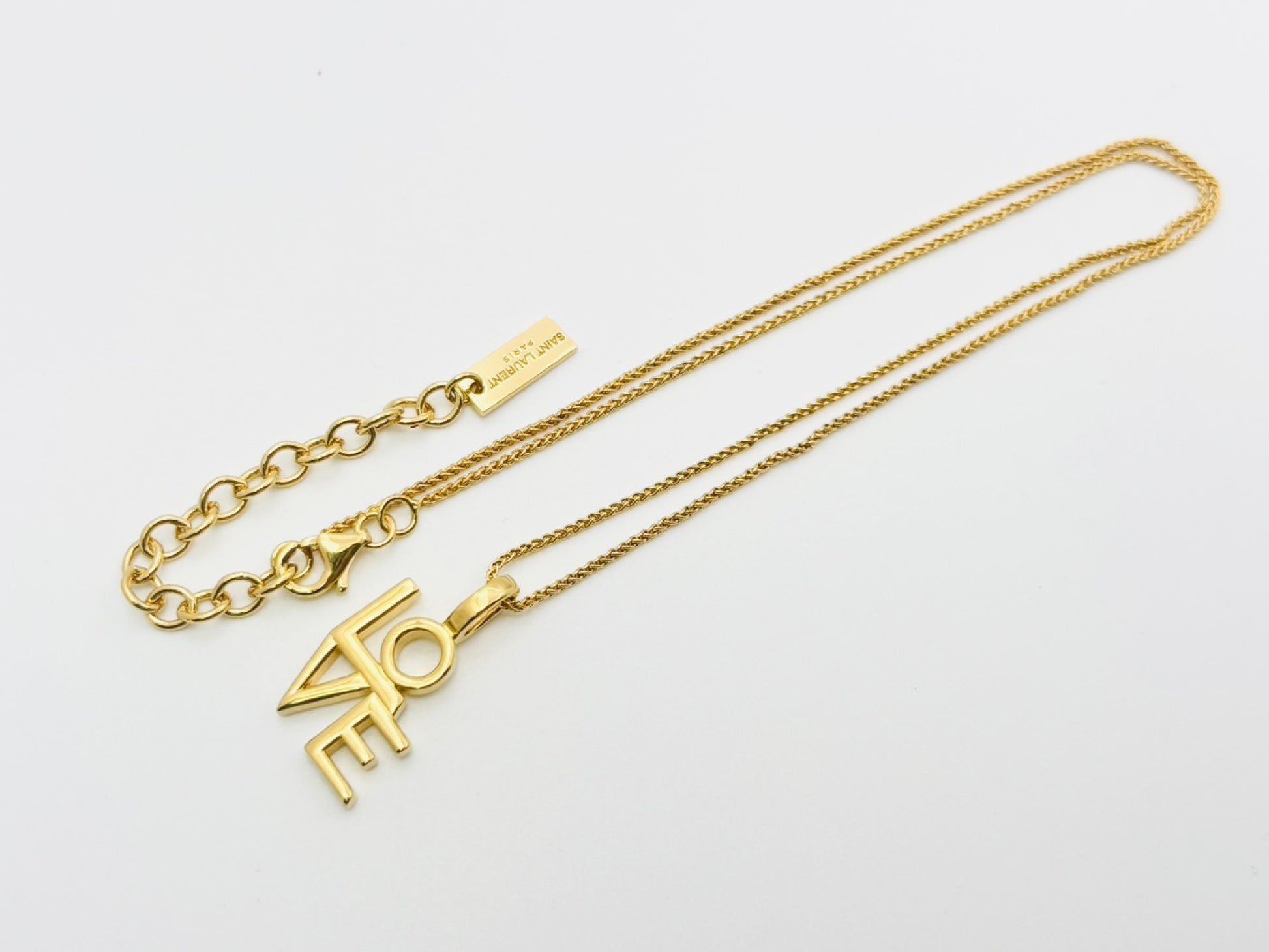 SAINT LAURENT Saint Laurent LOVE Logo Gold Necklace