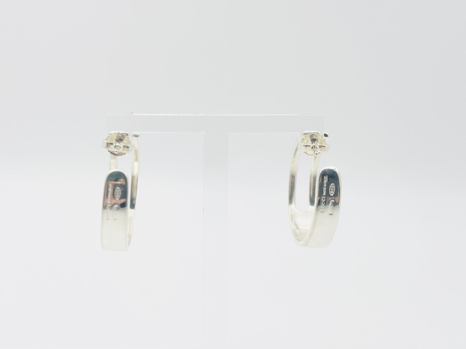 GUCCI Gucci Square G Logo Hoop 925 Silver Earrings