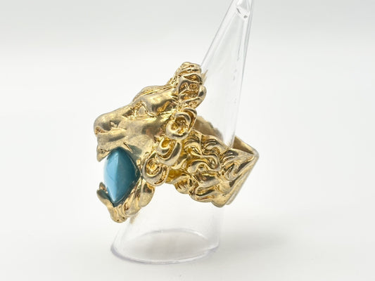 GUCCI Gucci Lionhead #L Colored Stone Turquoise Gold Ring
