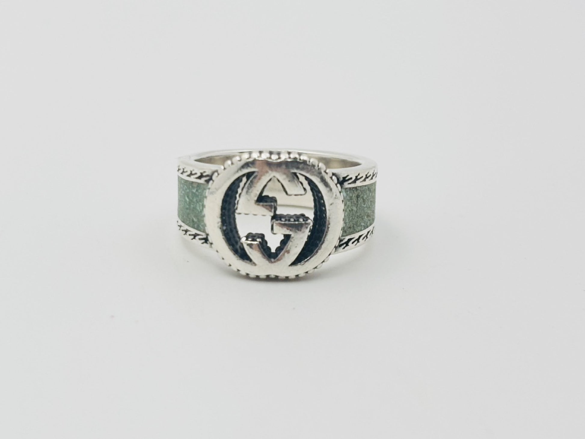 GUCCI Gucci Interlocking G Enamel 925 #14 Green Mosaic Ring