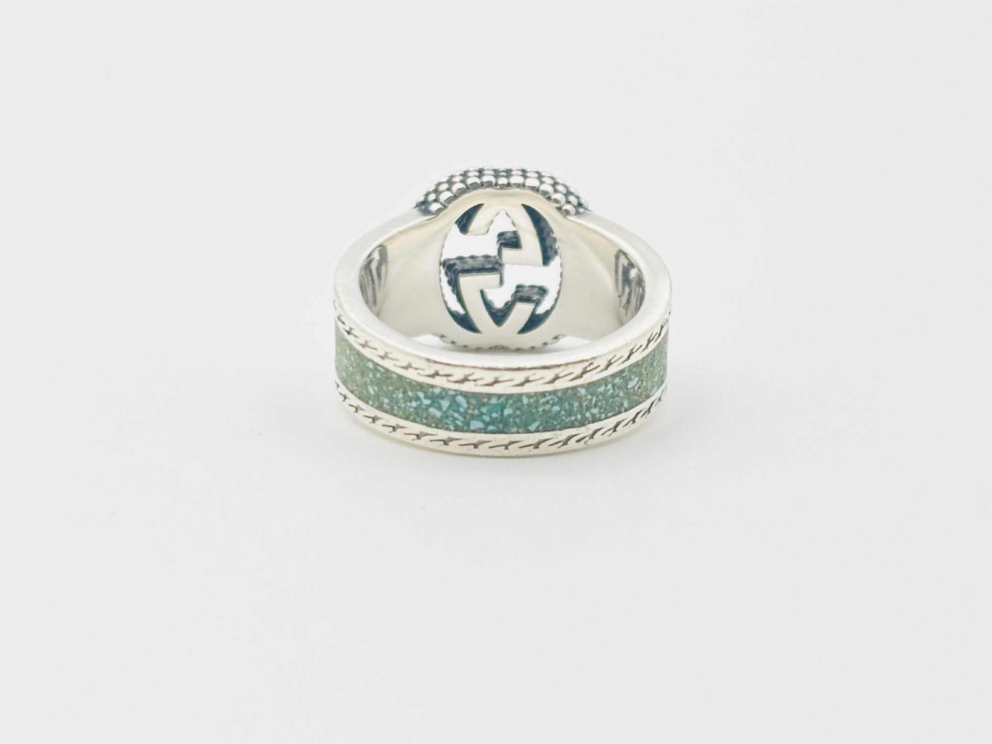 GUCCI Gucci Interlocking G Enamel 925 #14 Green Mosaic Ring