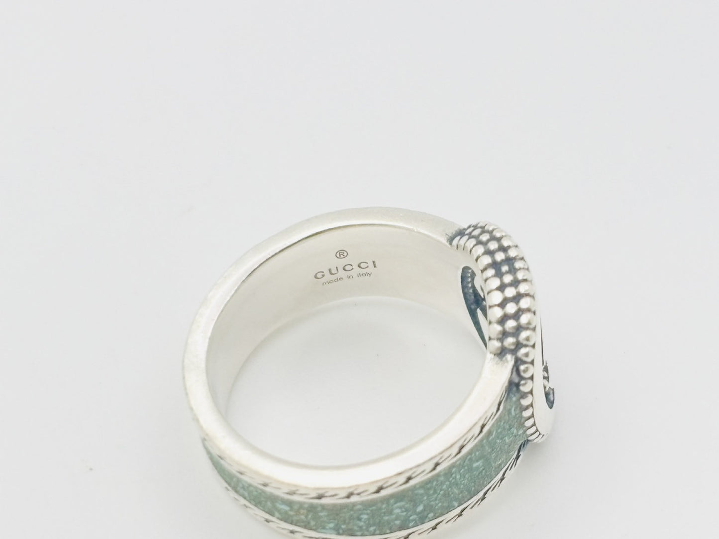 GUCCI Gucci Interlocking G Enamel 925 #14 Green Mosaic Ring