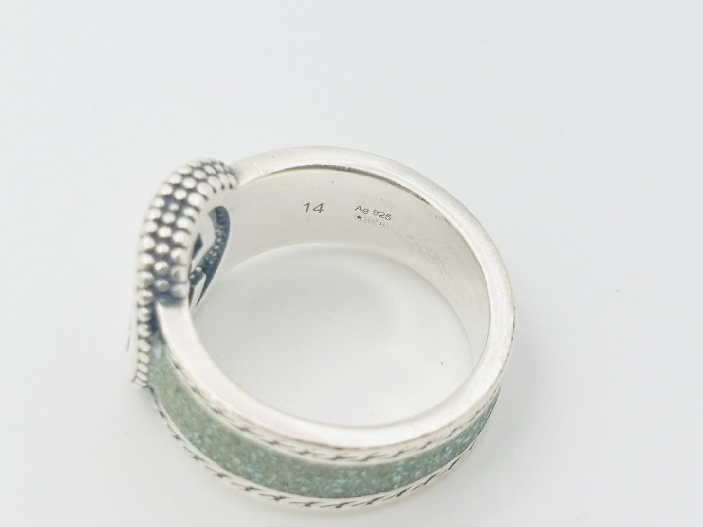 GUCCI Gucci Interlocking G Enamel 925 #14 Green Mosaic Ring