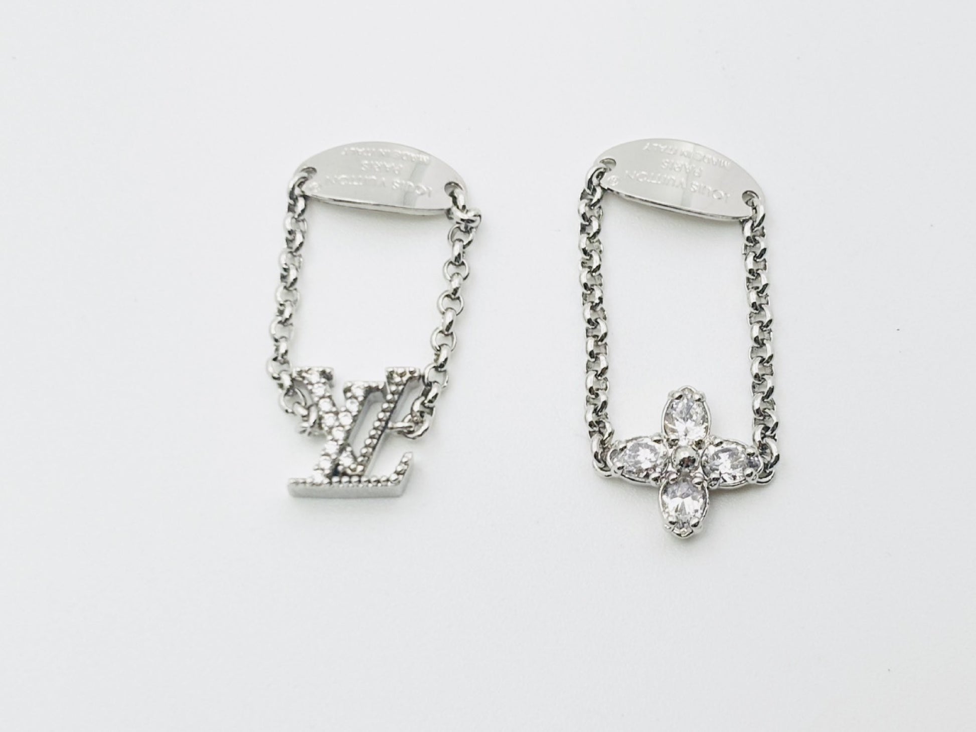 LOUIS VUITTON Vuitton M1379S Set Ring Lady LV Ring #S TE3234 Rhinestone Silver 2 Piece Set Ring