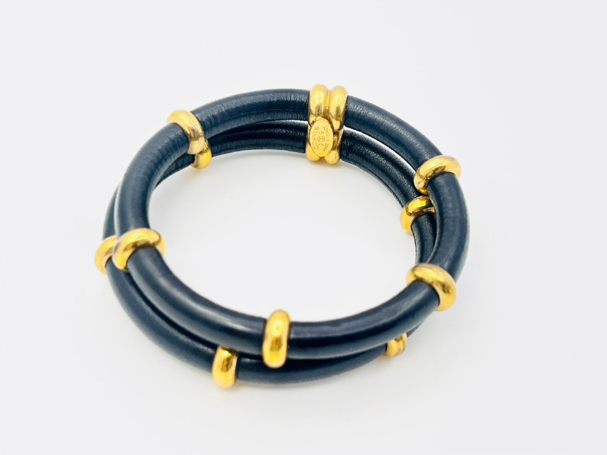 CHANEL Double Double Leather Bangle with Rice 29 Black x Gold Bracelet Bangle