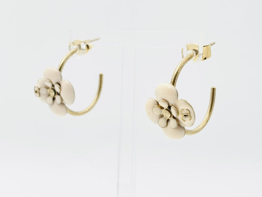 CHANEL Cocomark Camellia Hoop 10P Pink Beige Earrings