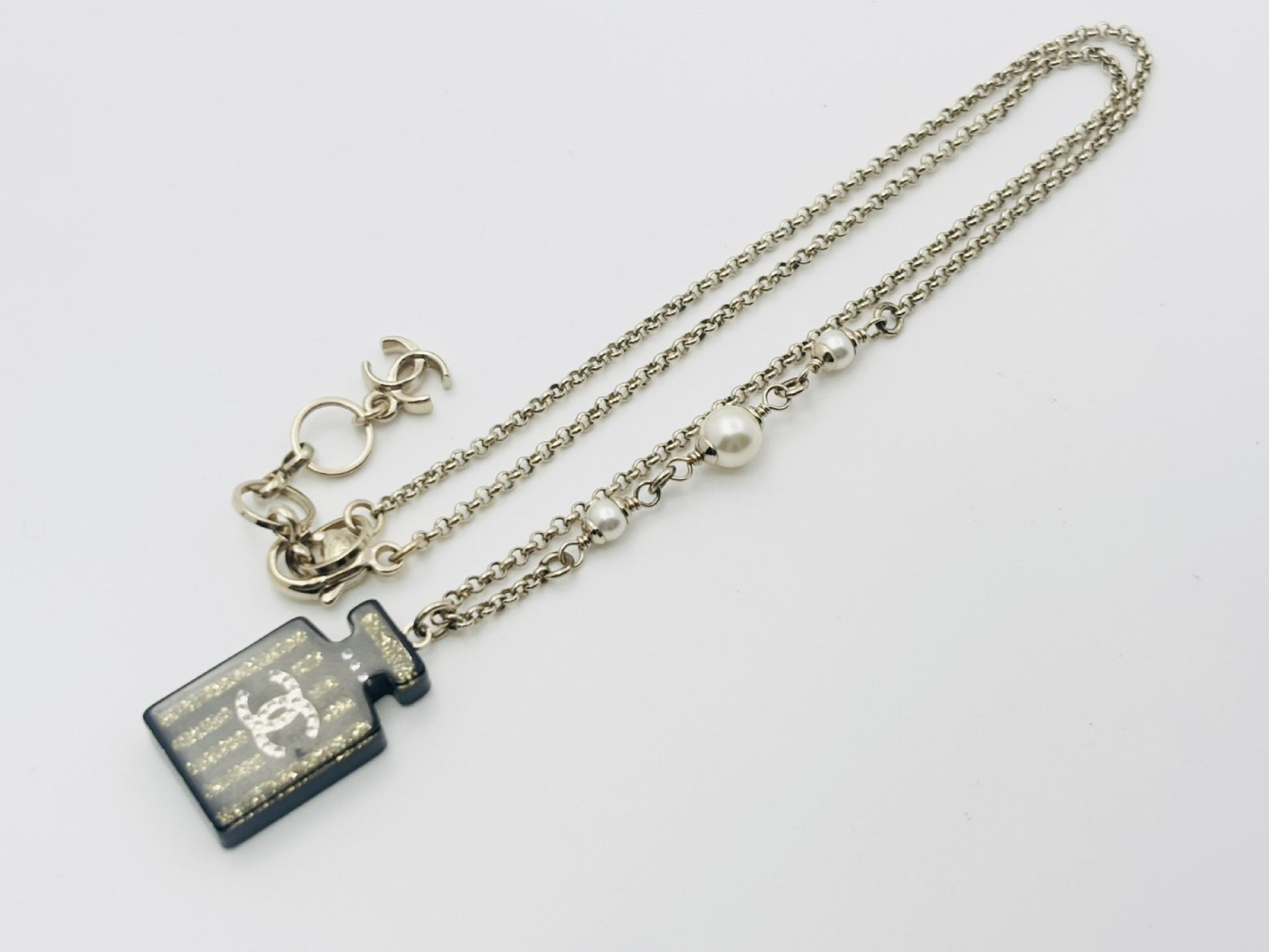 CHANEL Cocomark Perfume Bottle Perfume Faux Pearl 17A Resin Necklace