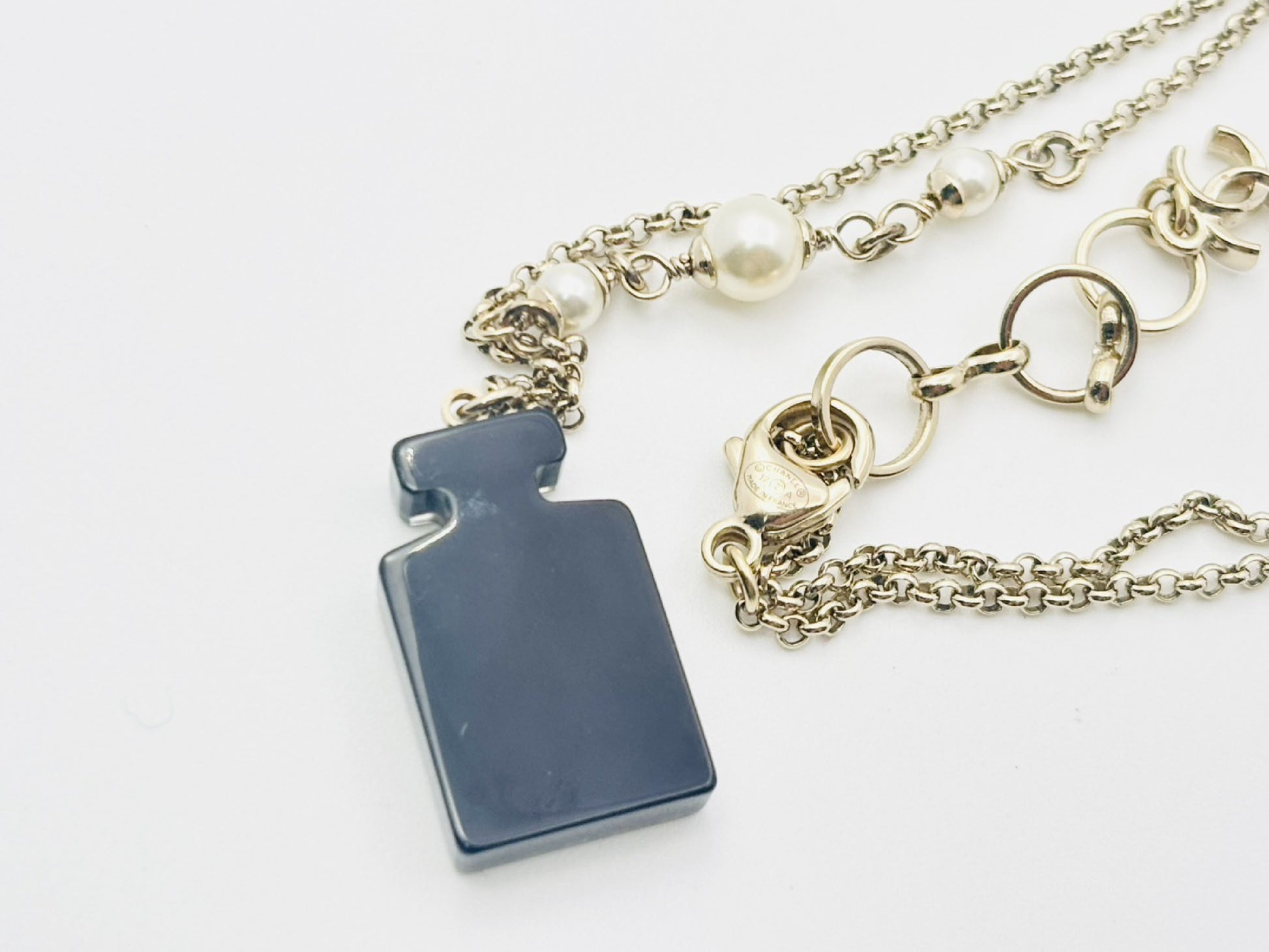 CHANEL Cocomark Perfume Bottle Perfume Faux Pearl 17A Resin Necklace