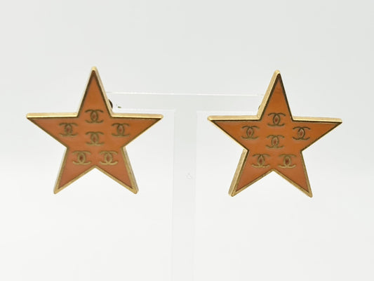 CHANEL Coco Mark Star 01P Orange Earrings