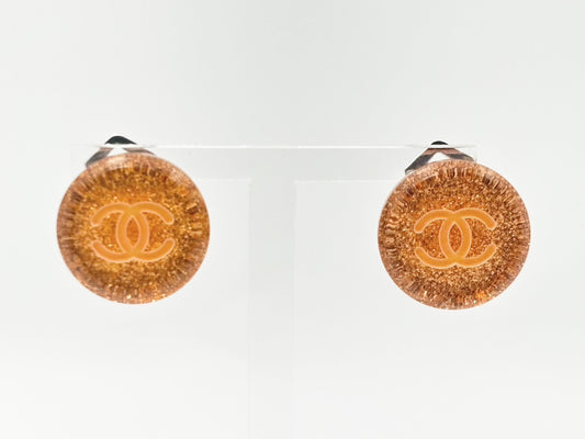 CHANEL Cocomark Round 00A Resin Lamegritter Orange Earrings