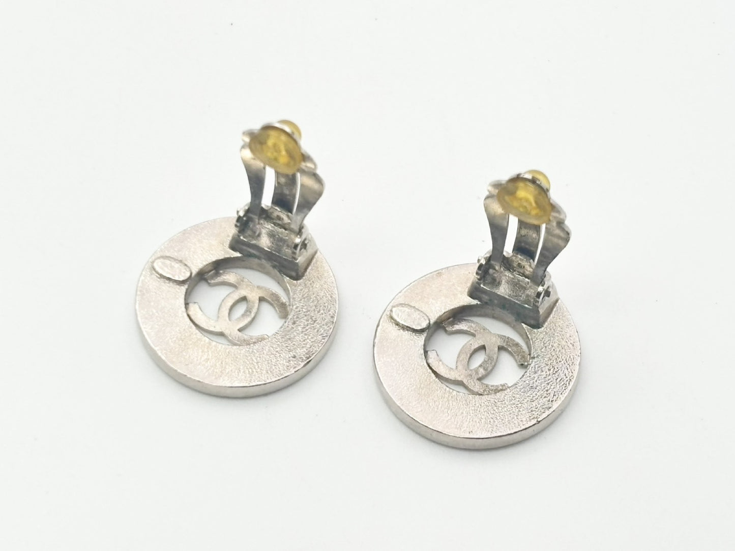 CHANEL Coco Mark Round Circle 97A Silver Earrings
