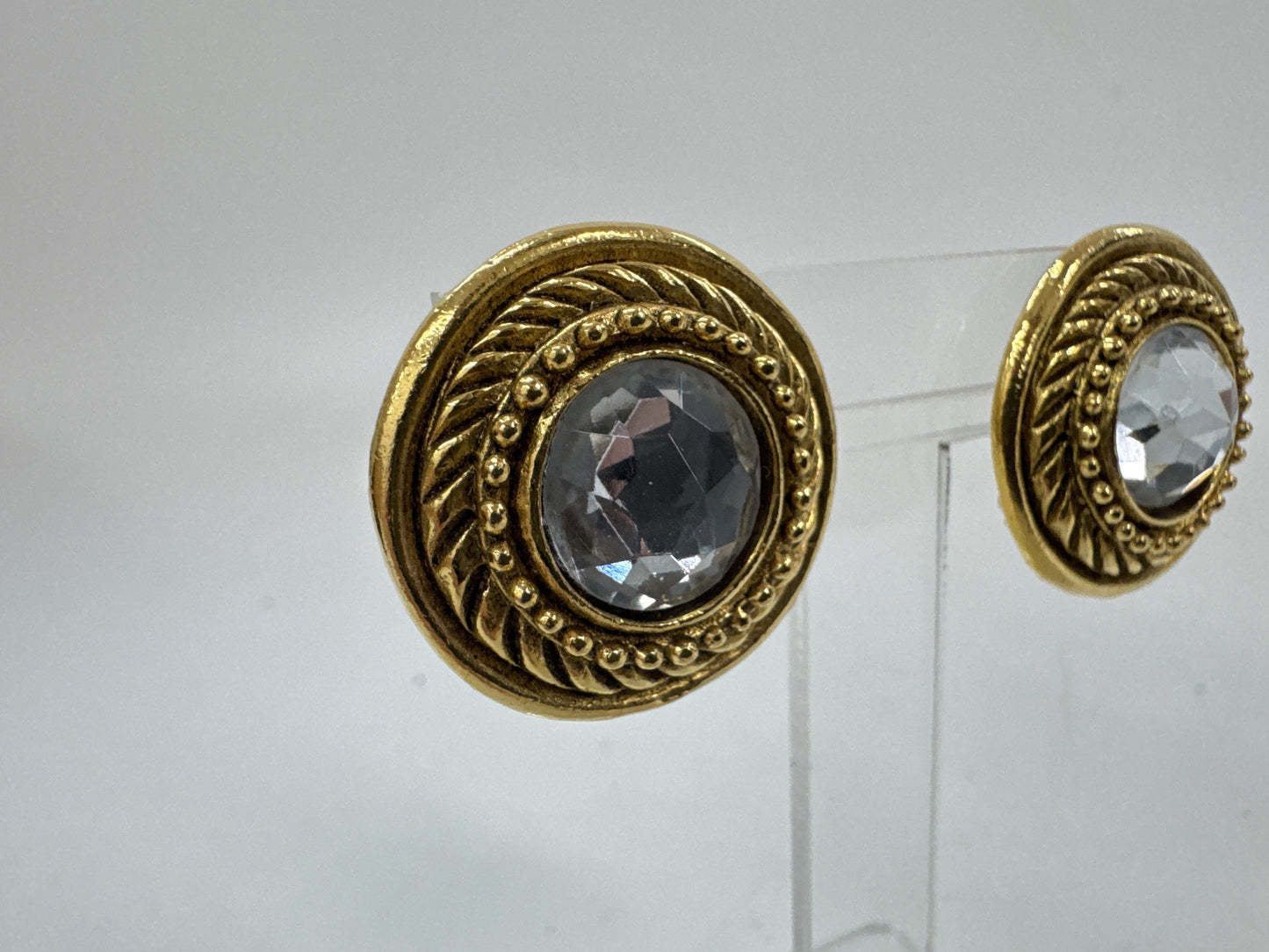 CHANEL Clear Stone Round Earrings