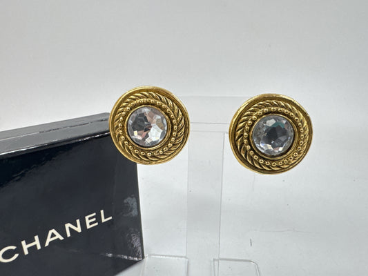 CHANEL Clear Stone Round Earrings