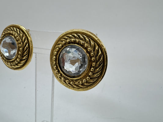 CHANEL Clear Stone Round Earrings
