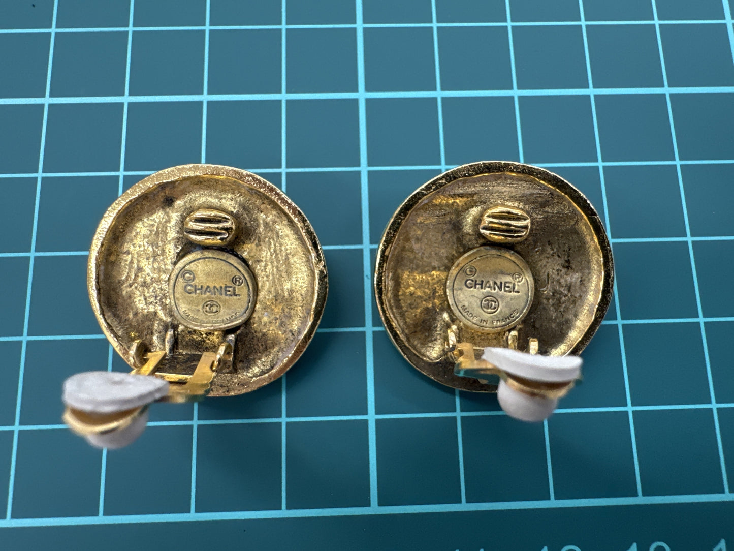 CHANEL Clear Stone Round Earrings