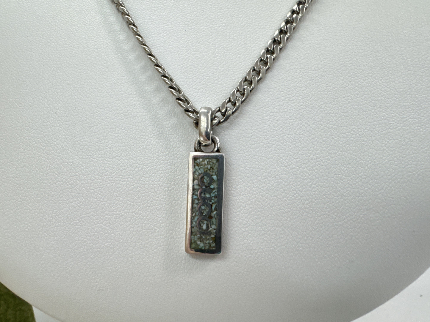 GUCCI Gucci 678714 Logo Plate Bar Enamel Green Mosaic 925 18.8g Silver Necklace