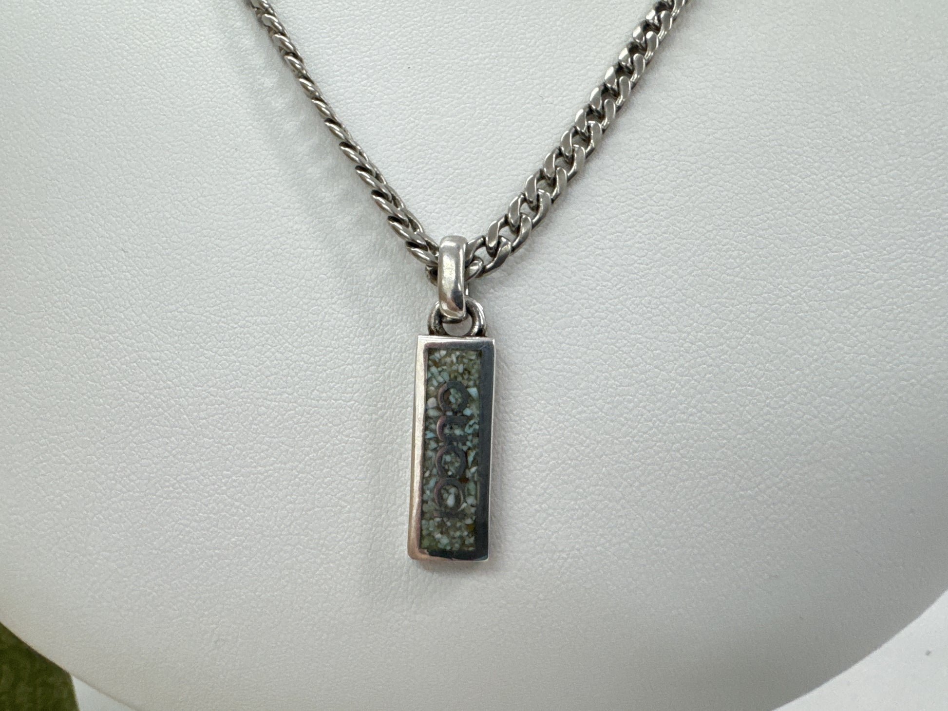GUCCI Gucci 678714 Logo Plate Bar Enamel Green Mosaic 925 18.8g Silver Necklace