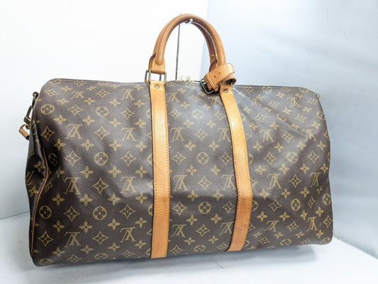 LOUIS VUITTON LV Monogram Keepall Bandouliere 50 Boston Bag with Strap