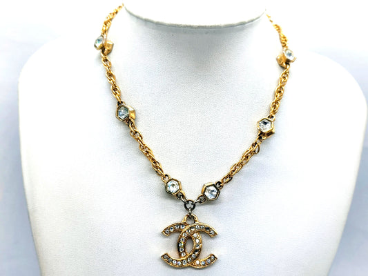 CHANEL Coco Mark Rhinestone Necklace Necklace