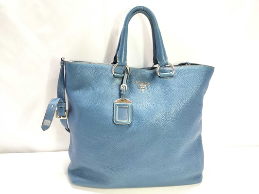 PRADA PRADA Vittero Dino Leather Tote Bag 2way Blue Tote Bag