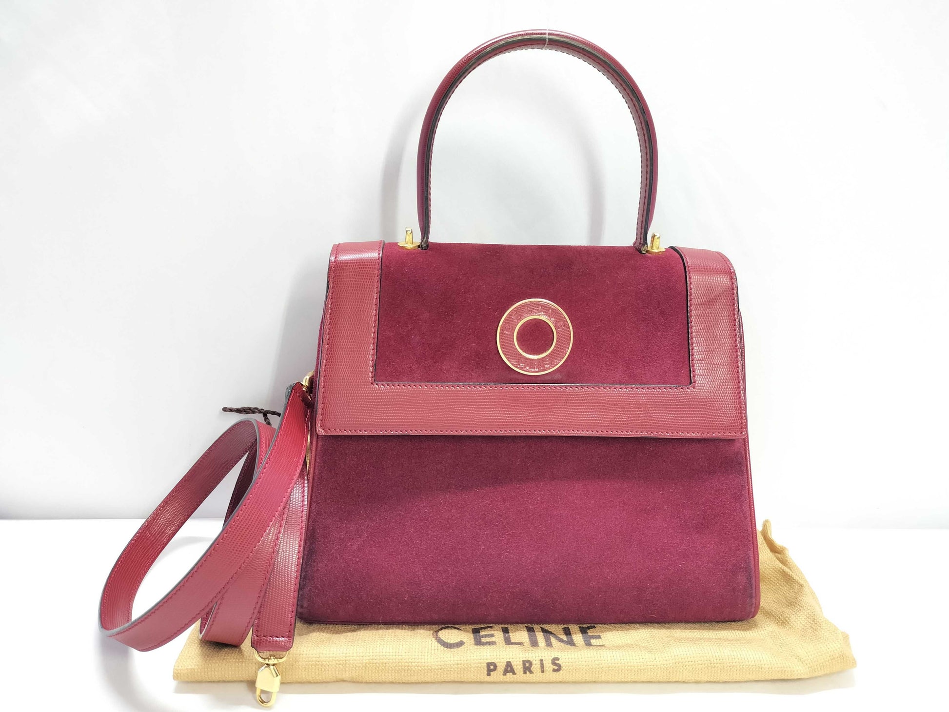 CELINE Celine Suede Top Handle Bag 2way Storage Bag Red Handbag