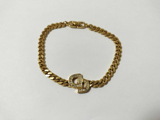 Dior DIOR Dior Bracelet Rhinestone CD Logo Gold Bracelet Bangle