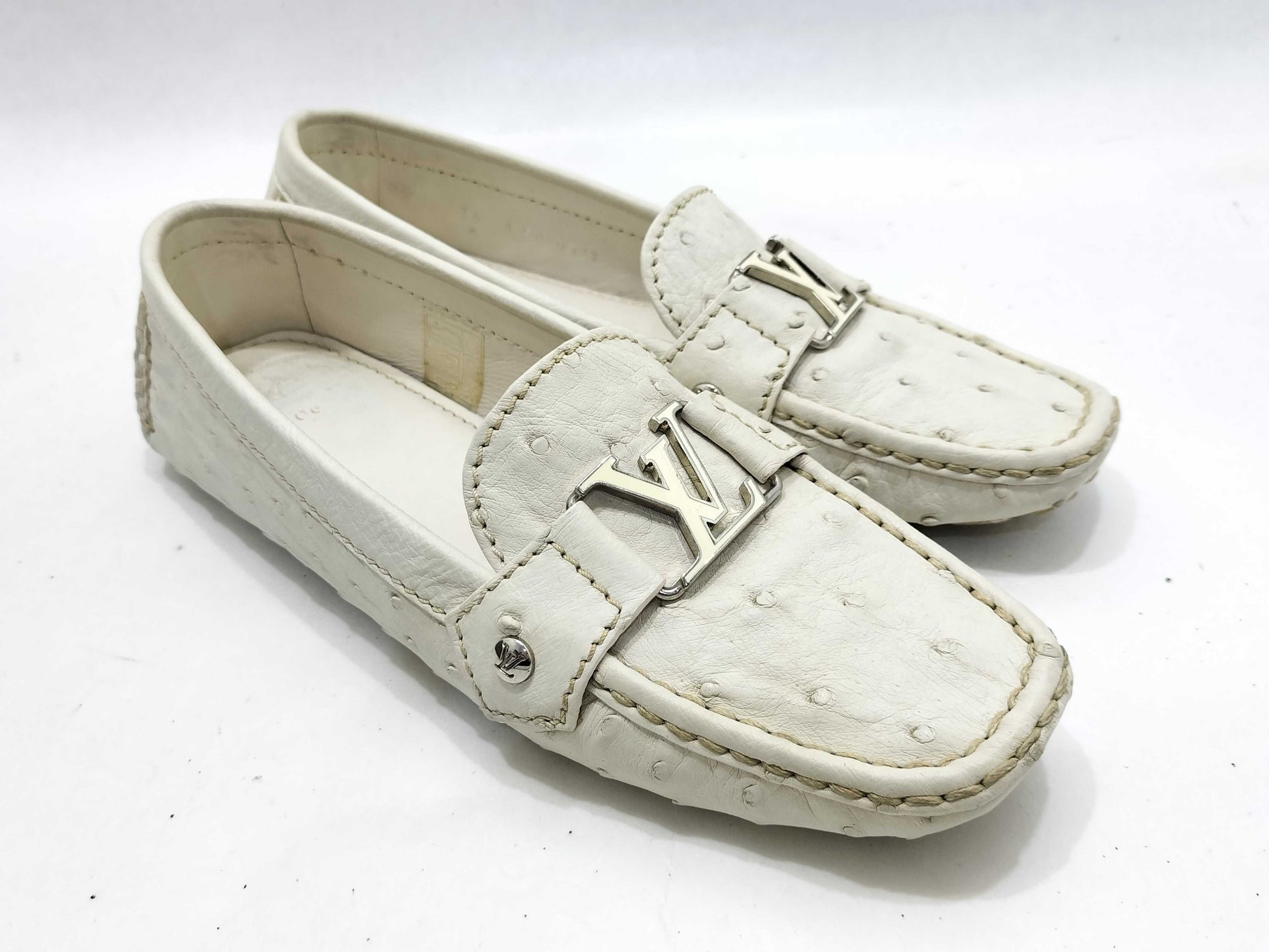 LOUIS VUITTON Ostrich Loafers White Other Shoes