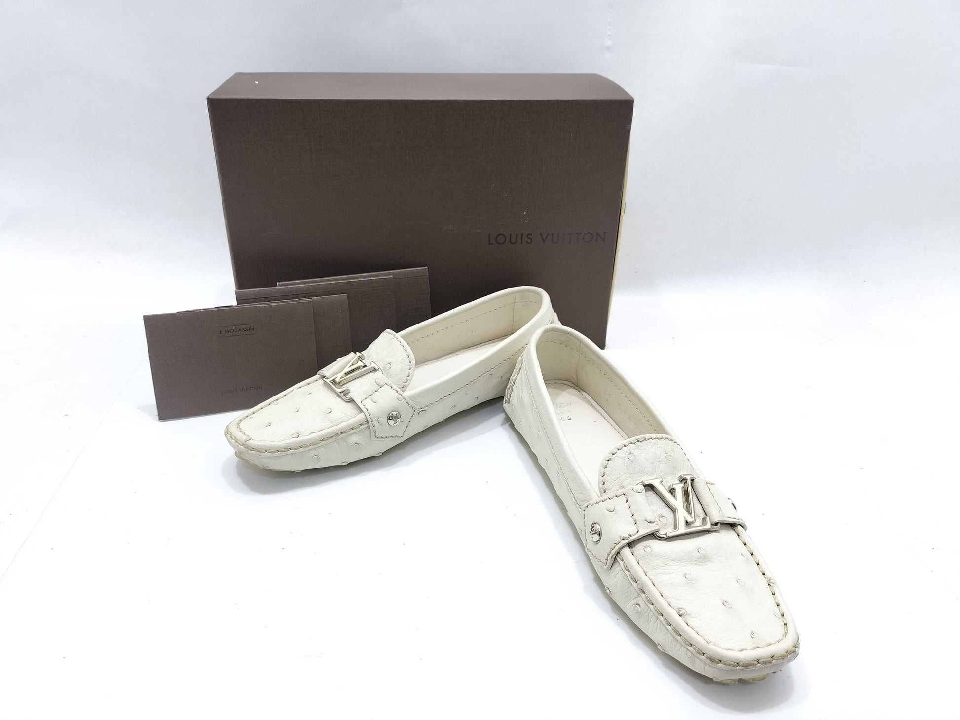 LOUIS VUITTON Ostrich Loafers White Other Shoes